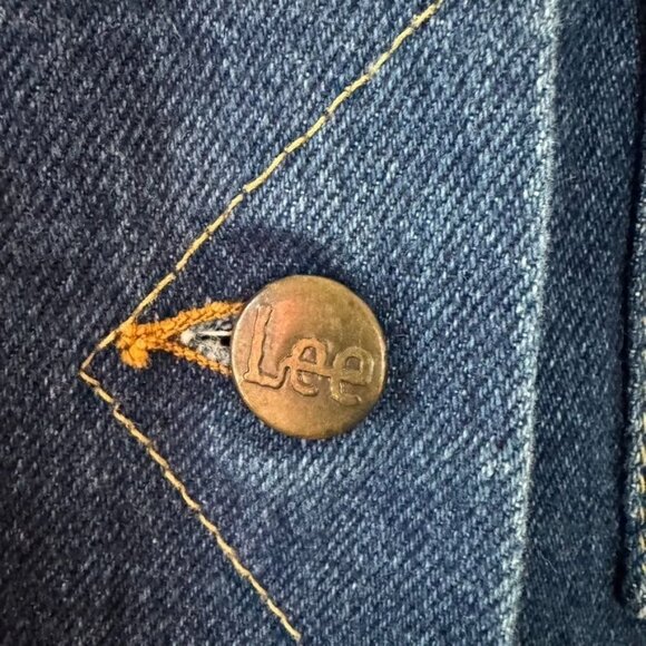 80s Vintage Lee Med Blue Denim Button Front Tapper Leg Overall Jumpsuit Size 10 - Picture 8 of 12